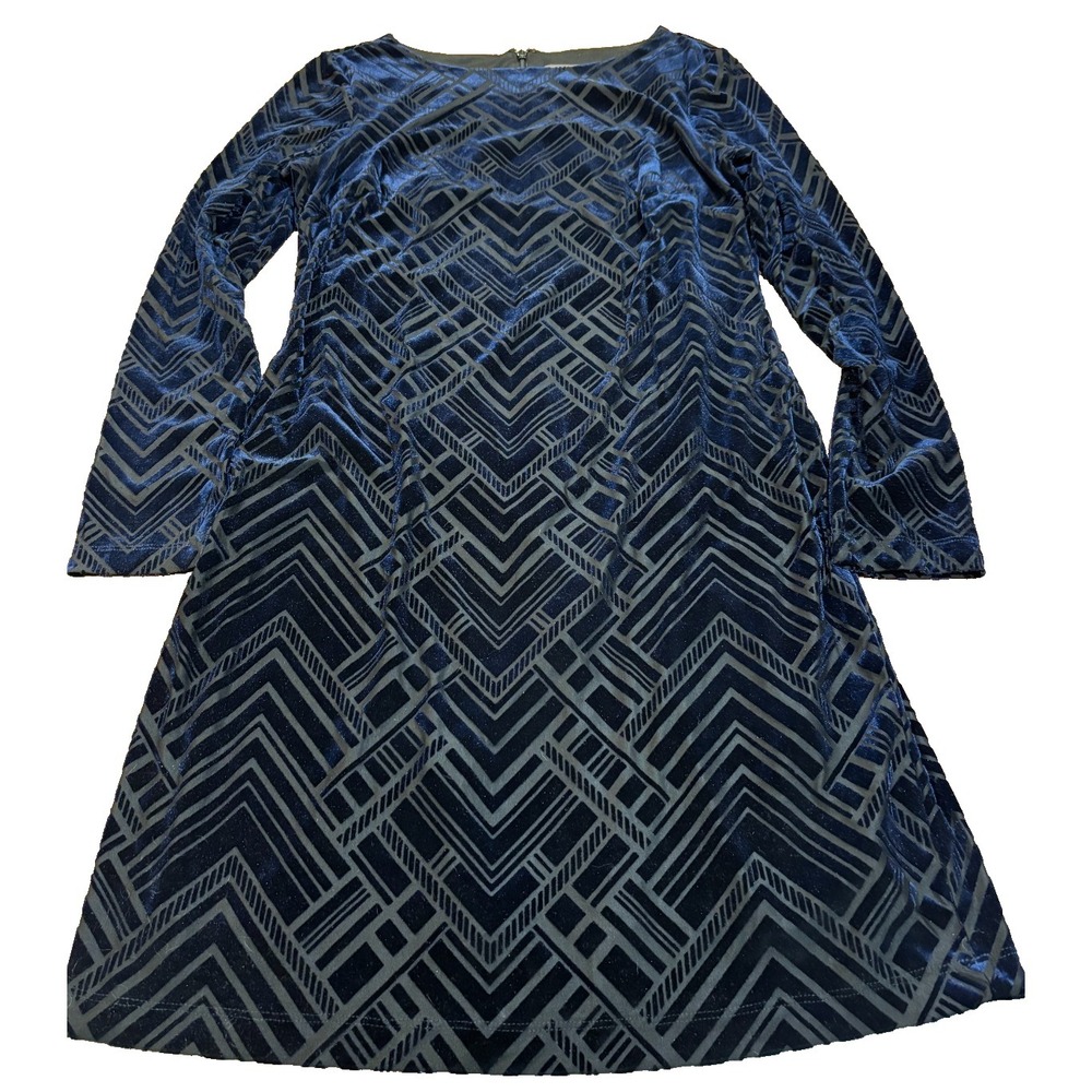 Vince Camuto dress blue black geometric shimmer womens' size 8 lined dress sexy